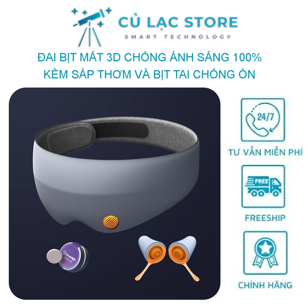 Mặt nạ, đai bịt mắt 3D chống ánh sáng 100% kèm sáp thơm và nút tai chống ồn.