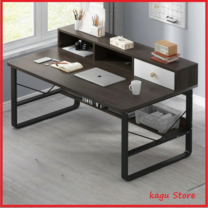, bàn học gỗ có ngăn để đồ chân sắt sơn tĩnh điện cao cấp - ND015
