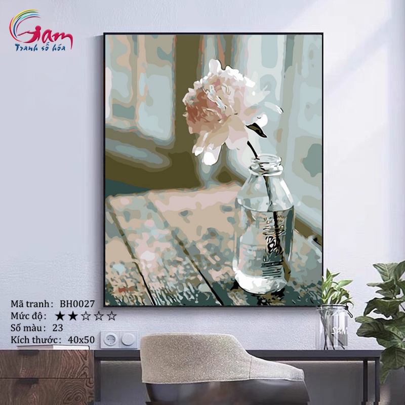 Tranh số hoá tự tô màu Gam lọ hoa căng khung 40x50cm BH0027