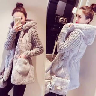 Áo khoác len nữ túi lông
