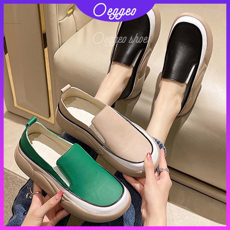 Oeggeo Giày Lười Da Mềm Đế Dày Mũi Tròn Thời Trang Cho Nữ