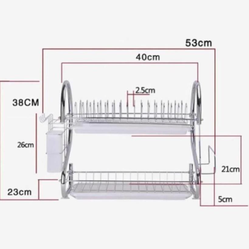 Kệ để bát đĩa 2 tầng bằng inox | Giá úp chén đĩa có ống cắm đũa tiện dụng.