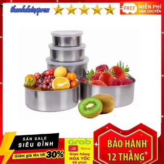 Bộ 5 Bát Inox Cao Cấp Nhiều Kích Thước Có Lắp Đậy Thức Ăn Siêu Tiện Dụng