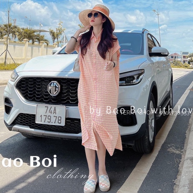 Đầm sơ mi nữ dáng dài vintage cổ cao cánh dơi vạt bầu Bingshop