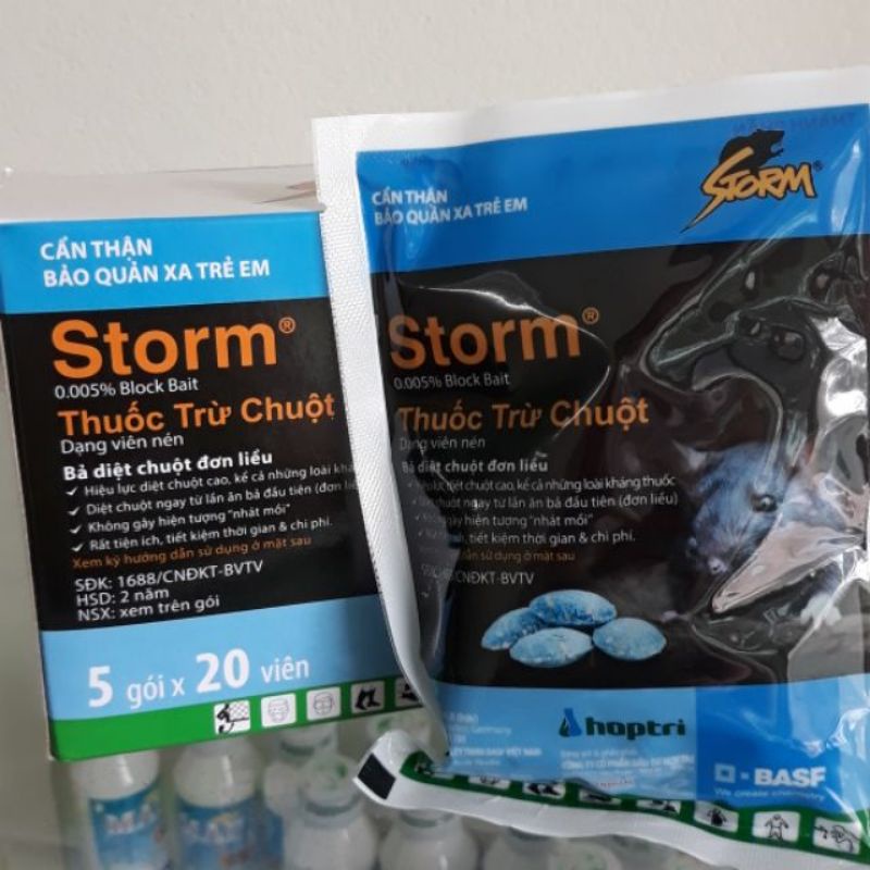 Thuốc diệt chuột Storm Gói 4 viên, 10 viên hoặc gói 20 viên