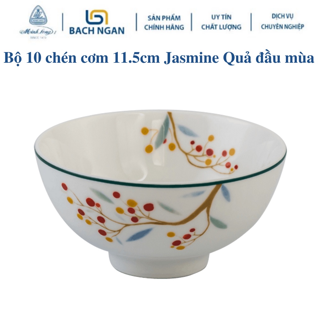 Bộ 10 chén cơm 11.5 cm Jasmine Quả Đầu Mùa Gốm sứ Minh Long cao cấp dùng cho gia đình, sứ đẹp cao cấp