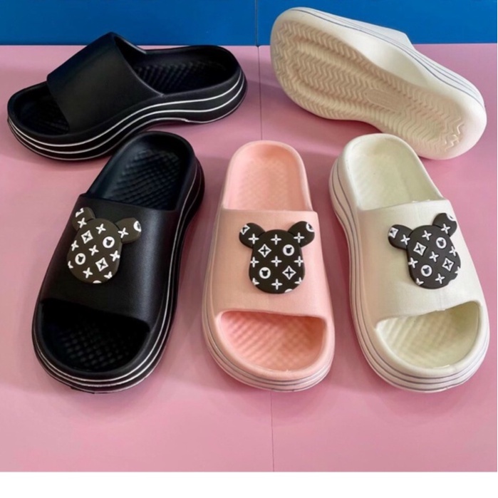 DÉP SIÊU NHẸ HÌNH  GẤU ĐẾ SỌC ĐỘN ĐẾ CAO 3CM ( ĐẶT TĂNG LÊN 2 SIZE)