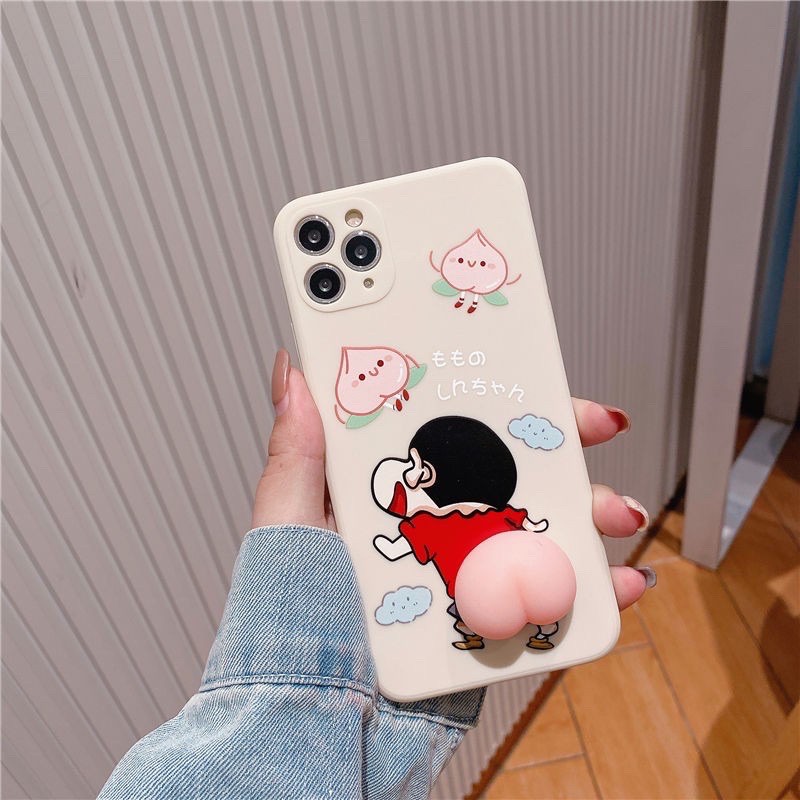 Ốp lưng hoạt hình Mông Hồng kute cho iPhone 6 đến 12 Pro Max siêu dễ thương mông quả đào nổi viền vuông