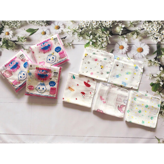 Set 10 khăn sữa xuất Nhật họa tiết xinh xắn cho bé