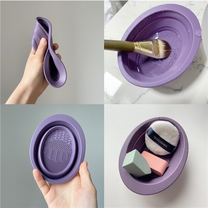 Dụng Cụ Bàn Chải + Chậu Silicon Giặt Cọ, Vệ Sinh Cọ &amp; Giỏ Lưới Phơi Cọ Trang Điểm