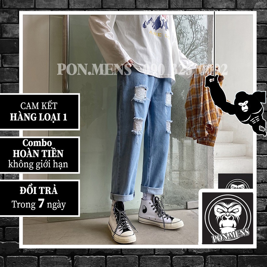 [SIÊU SALE - FREESHIP] Quần jean baggy rách gối nam nữ màu xanh mặc hè D94 2021 | BigBuy360 - bigbuy360.vn
