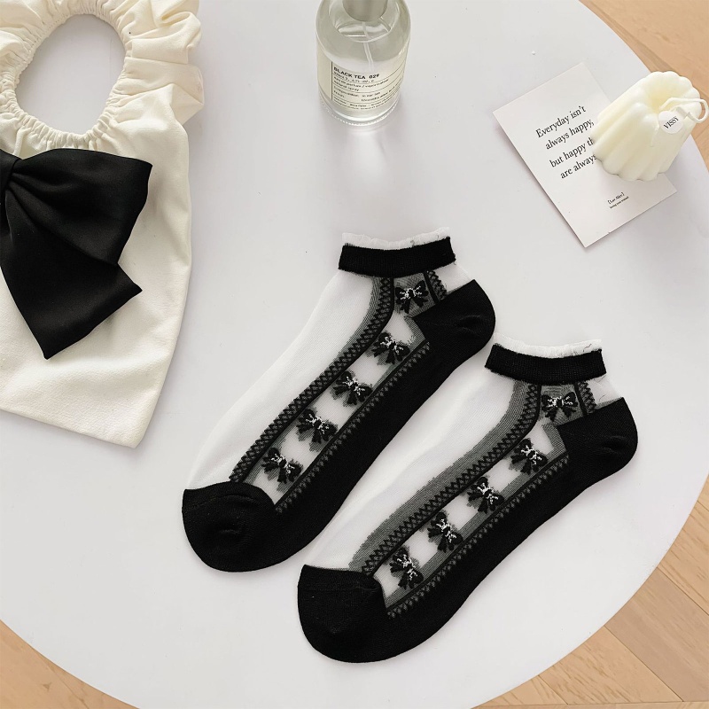 Vớ Cotton Sợi Thủy Tinh Ngắn Tới Mắt Cá Chân Phối Bèo In Họa Tiết Thắt Nơ Ngọt Ngào Thời Trang Mùa Hè Cho Nữ YOUYO