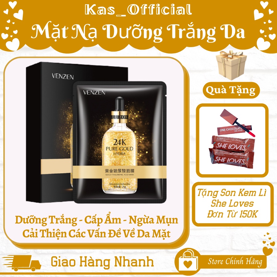 Mặt Nạ Dưỡng Da Mặt Tinh Chất Vàng 24K Venzen - Se Khít Lỗ Chân Lông, Làm Căng Da Trong Suốt, Chống Lão Hóa (HOT)