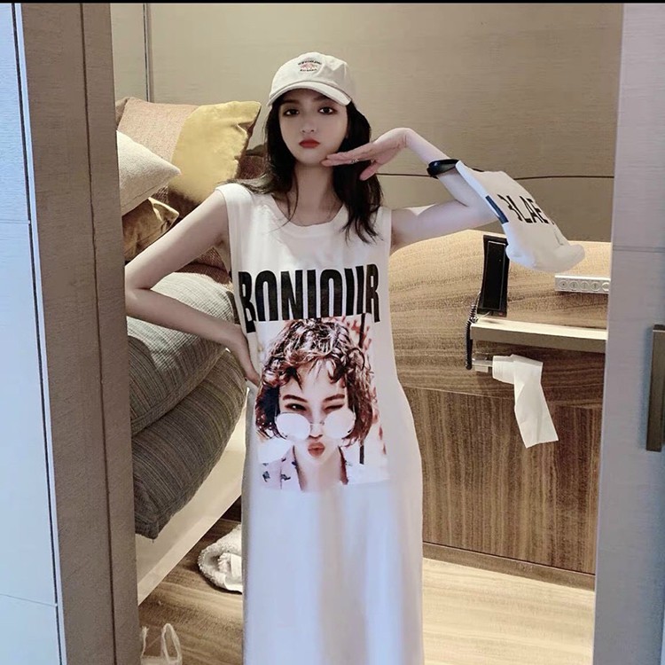 Váy Suông Họa Tiết Cô Gái BoNi Sát Nách Đầm Dài Chất Cotton Co Dãn | BigBuy360 - bigbuy360.vn