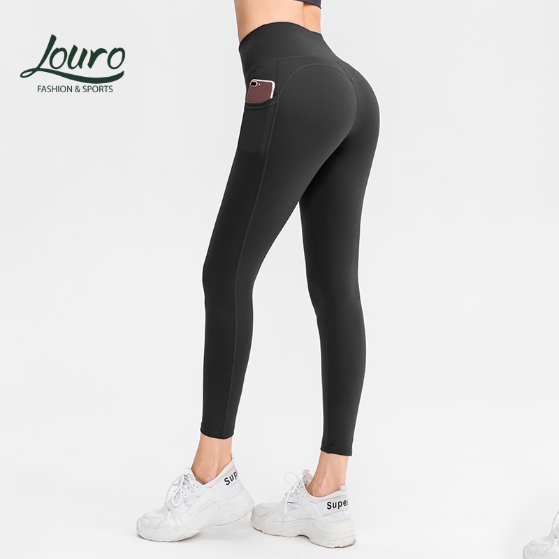 Quần tập Gym, Yoga nữ dài có túi Louro QL12, kiểu quần tập legging trơn nâng mông, cạp cơ bản gen bụng tốt