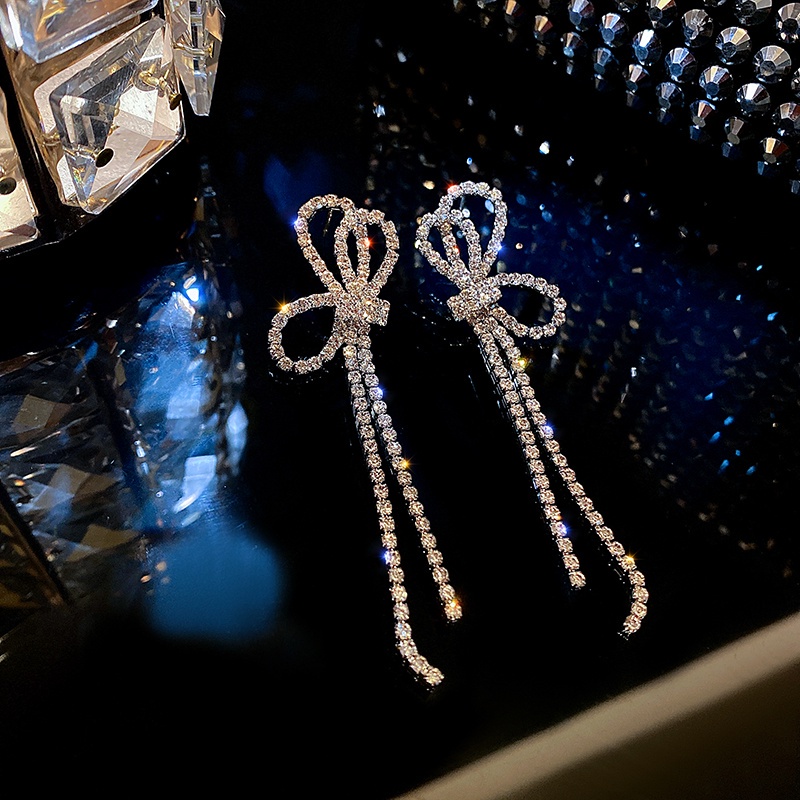 Bông Tai Hình Nơ Đính Đá Lấp Lánh Phong Cách Hàn Quốc Dành Cho Nữ