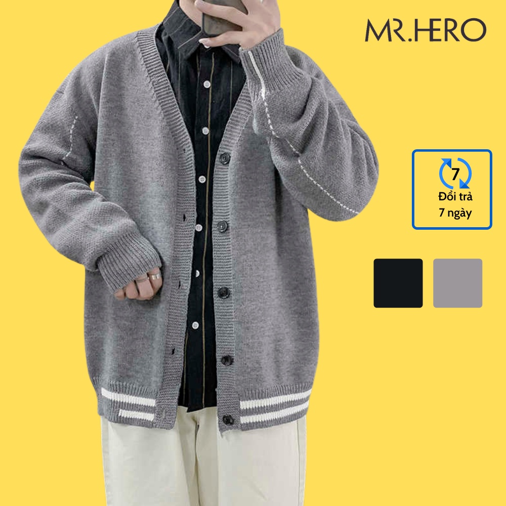 Áo khoác len cardigan CD02 dáng ngắn form dáng rộng dài tay gài cúc phong cách Hàn Quốc màu đen xám MrHero 1