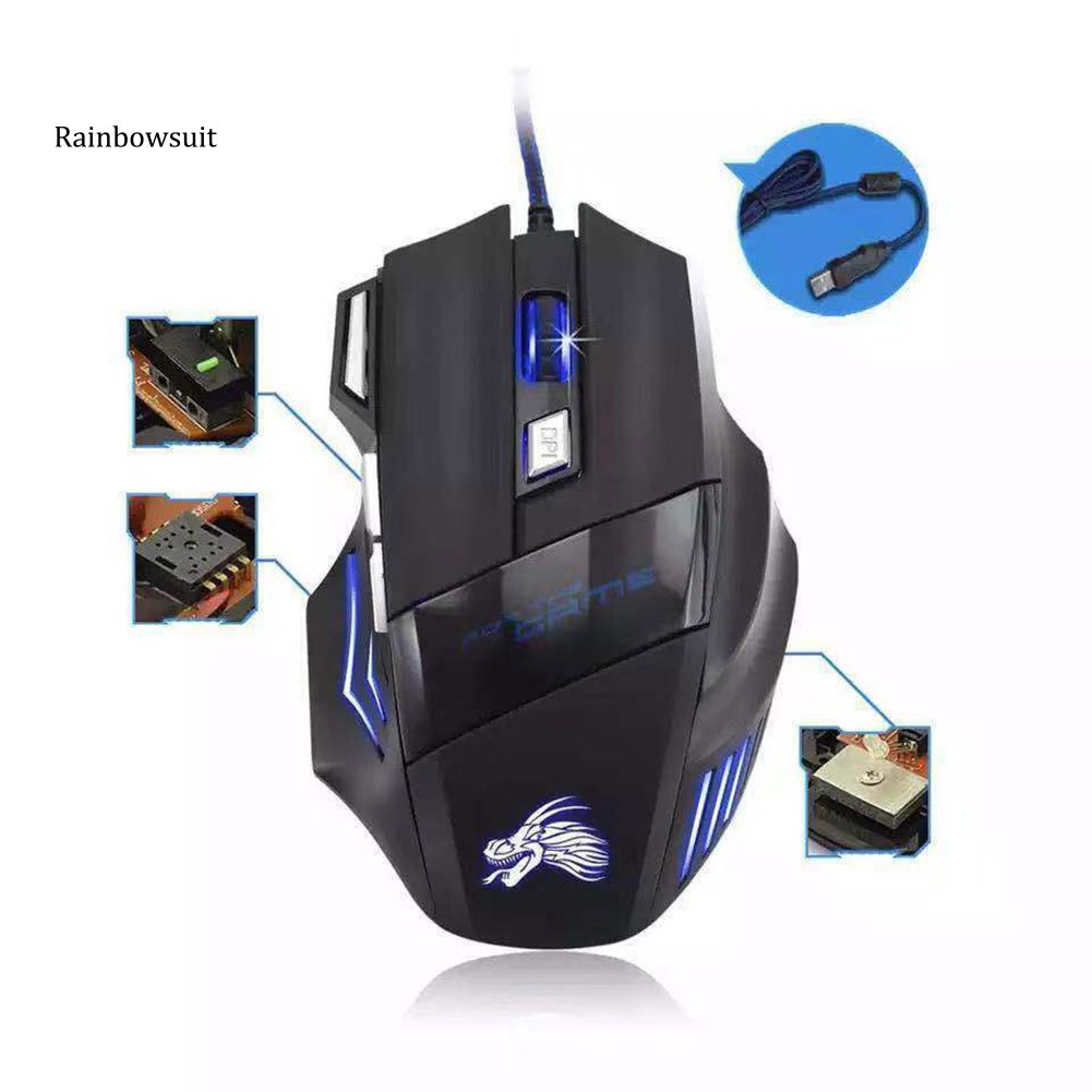 Chuột Quang Chơi Game 7 Nút 3200dpi Có Đèn Led