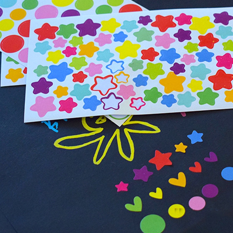 Set 6 Miếng Dán Hình Ngôi Sao / Trái Tim / Chấm Bi / Trái Tim Nhiều Màu Trang Trí Sổ Tay Diy