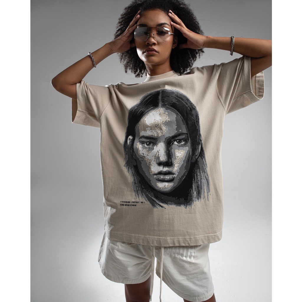 Stressmama - Áo Thun Portrait No.1 T-shirt Beige Chất Liệu 100% Cotton vải dày 250GSM Local Brand