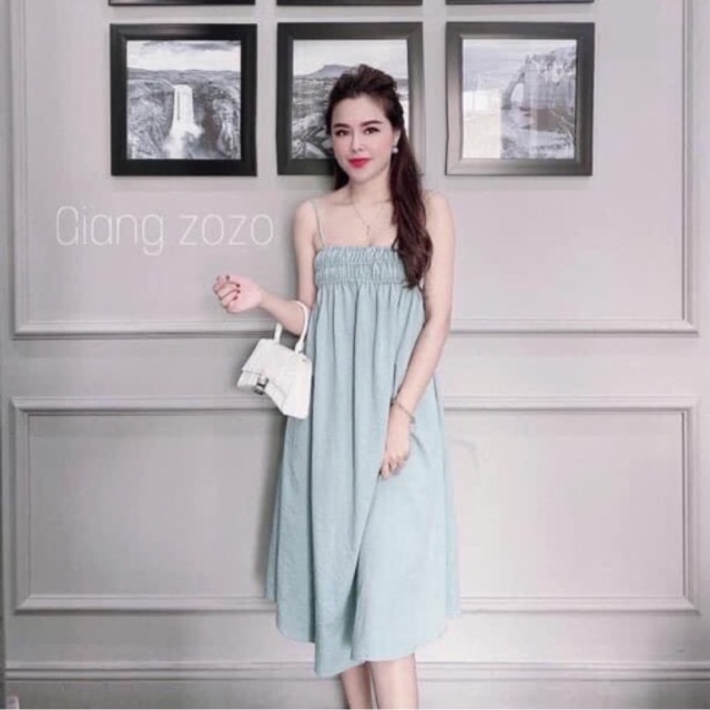 Váy suông 2 dây nhúm ngực 3 vòng chất đũi hottrend