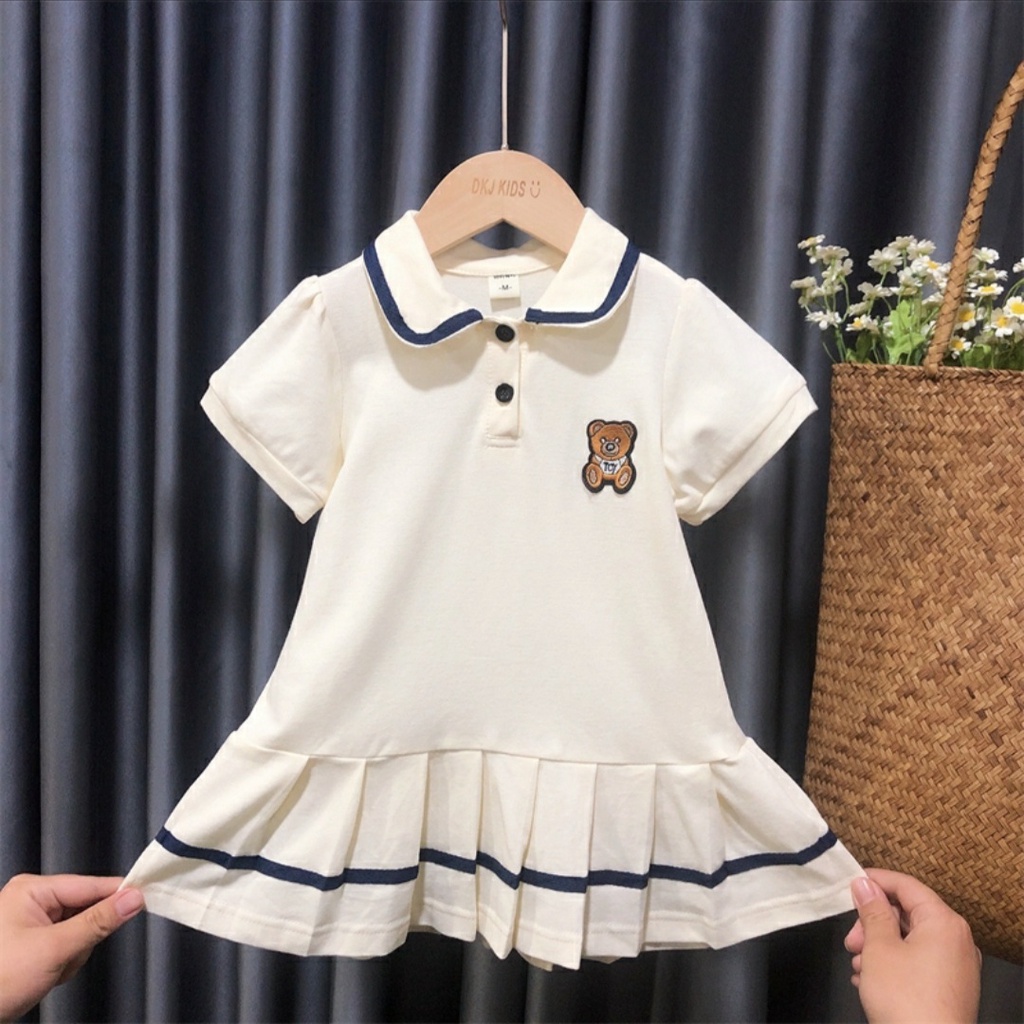 Váy bé gái Polo cổ bẻ chân váy xếp ly cao cấp cho bé 8-26kg