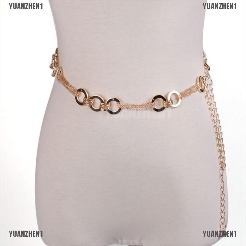 [YUANZHEN1] Thắt Lưng Dây Xích Bằng Kim Loại Đính Pha Lê Vàng Cho Nữ