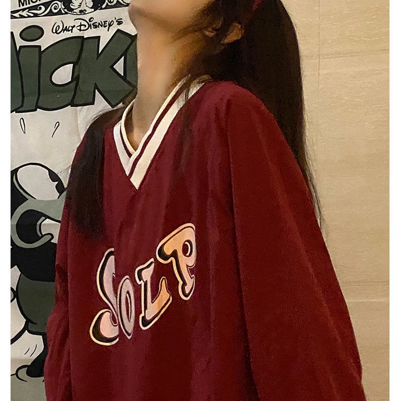 Áo lông tay dài dáng rộng in chữ kiểu Hàn Quốc dễ thương cho nữ | BigBuy360 - bigbuy360.vn