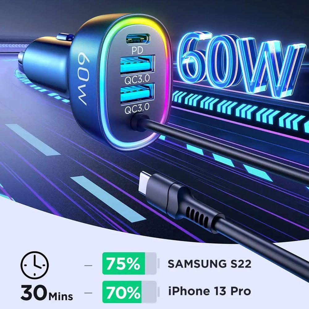 Tẩu Sạc Nhanh QC 3.0 Cho Điện Thoại Thông Minh Trên Xe Hơi