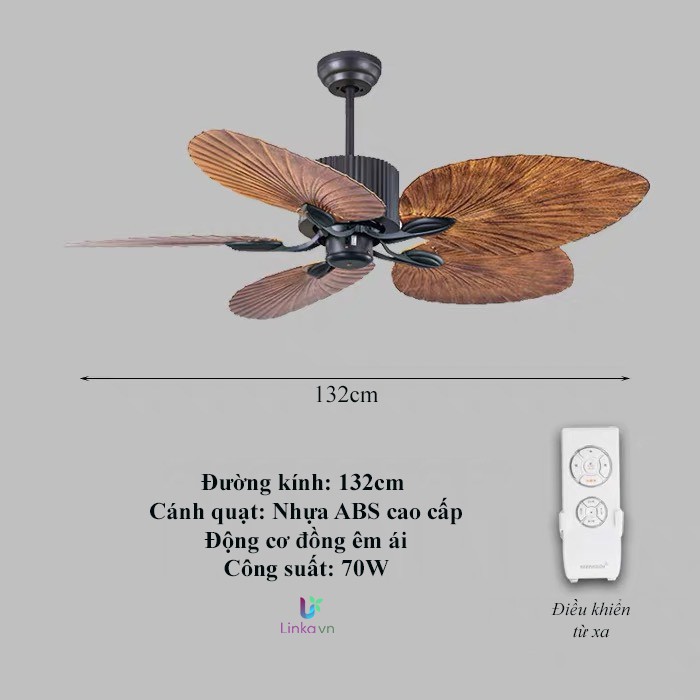 QUẠT TRẦN HÌNH LÁ CỌ THIẾT KẾ TINH TẾ THÍCH HỢP NHÀ HÀNG,SPA,QUÁN CAFE,Động Cơ DC 6 Tốc Độ
