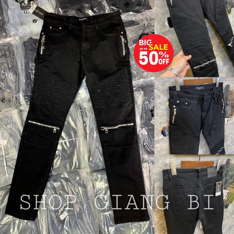 Quần bò nam vá nhăn phối khoá gối HOT⚜️ Quần jean AIMIRI vá nhăn nam phối khoá zip
