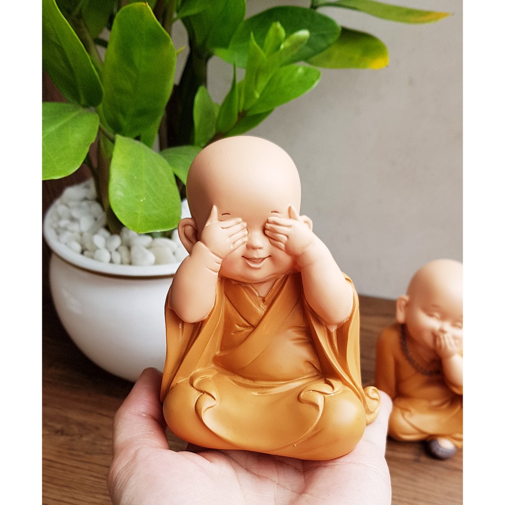 Bộ 03 tượng chú tiểu áo nâu - mẫu Tam Không 10cm | BigBuy360 - bigbuy360.vn