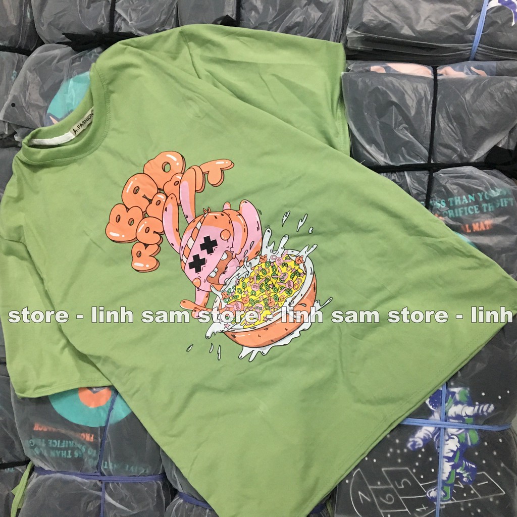 Áo thun tay lỡ nữ freesize phông form rộng dáng Unisex, mặc lớp, nhóm, cặp in chữ BAD RABBIT NẤU ĂN màu xanh | BigBuy360 - bigbuy360.vn