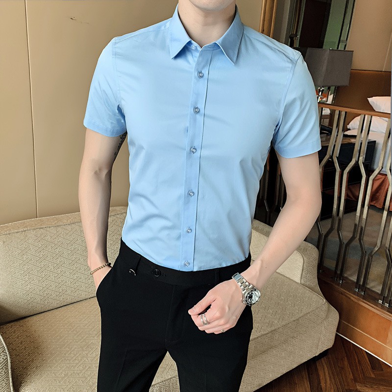 [Mã FAMAYMA2 giảm 10K đơn 50K] Áo sơ mi nam Công sở Ngắn tay vải lụa mềm mát | BigBuy360 - bigbuy360.vn