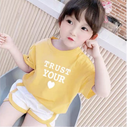 Đồ bộ bé gái Con Xinh cotton TRUST YOUR LOVE,set quần áo trẻ em từ 5 đến 14 tuổi