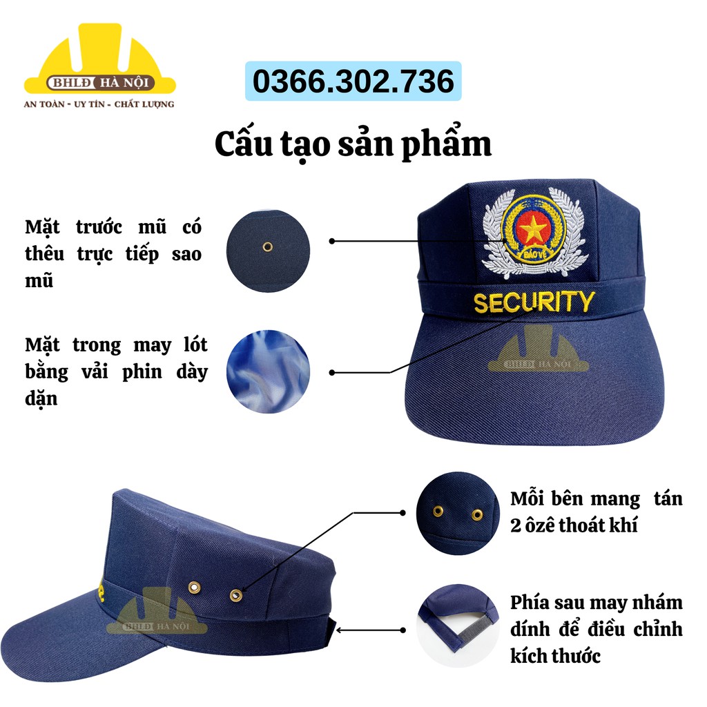 Mũ/nón bảo vệ 3 cạnh thêu sao tùng SECURITY