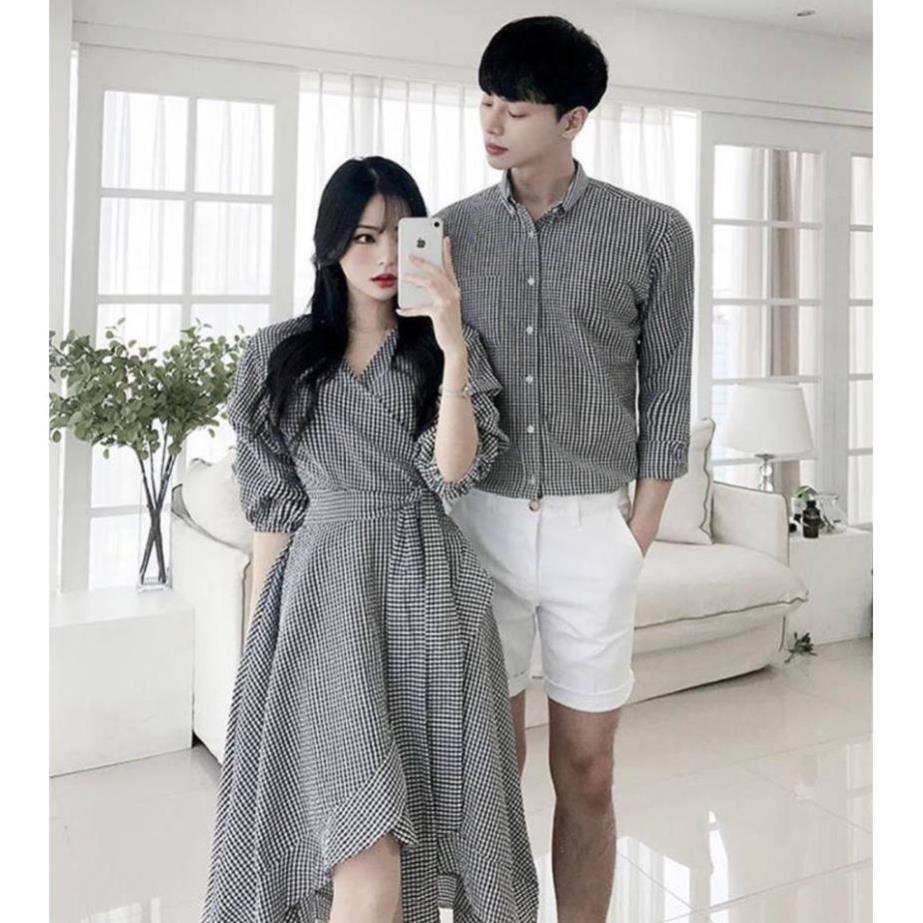 Áo đôi nam nữ sọc caro chụp ảnh cưới, dự tiệc (nữ từ 40-65kg, nam từ 50-85kg) 💯 🏐️