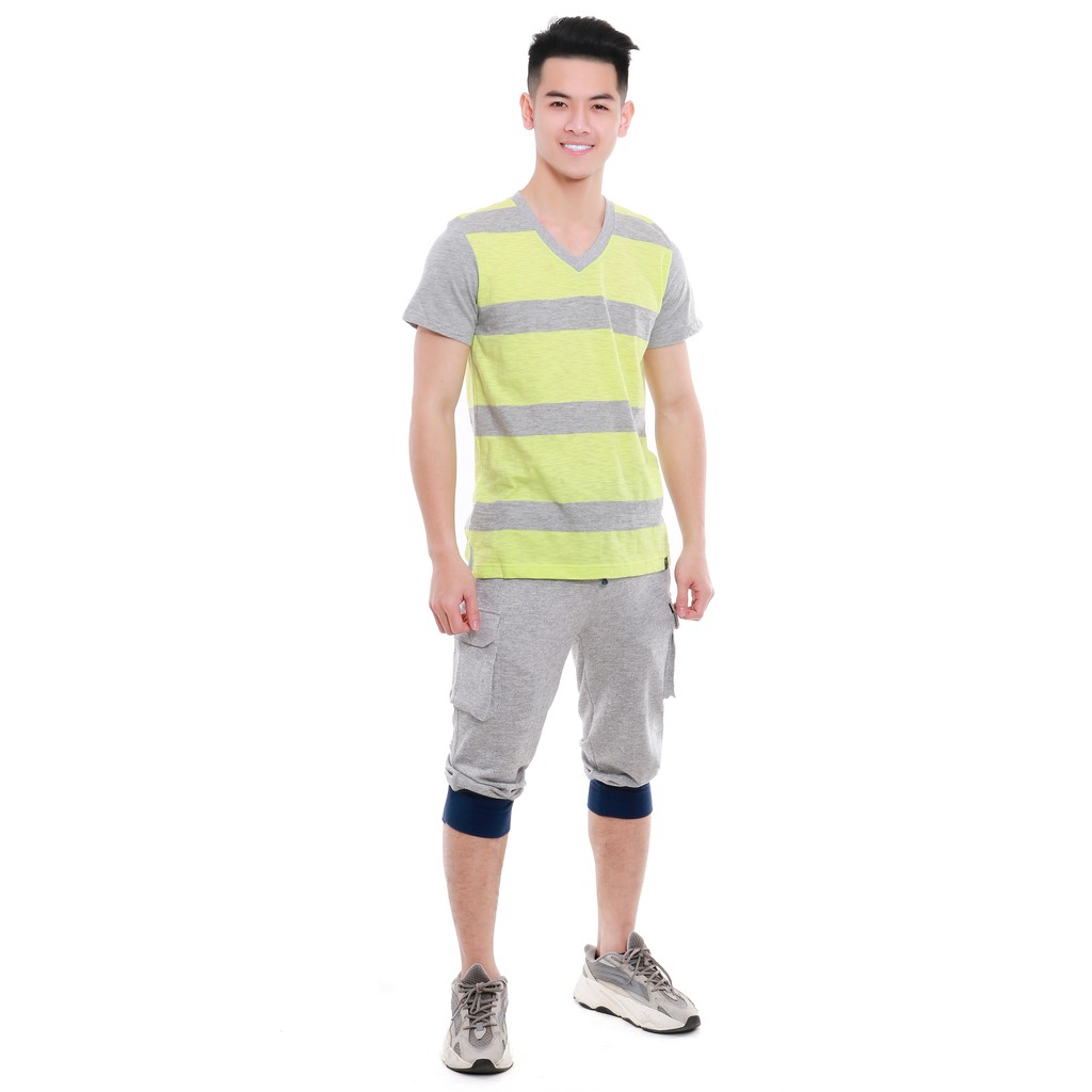 Áo cộc nam cổ tim tay ngắn Narsis D5031 màu kẻ vàng ghi