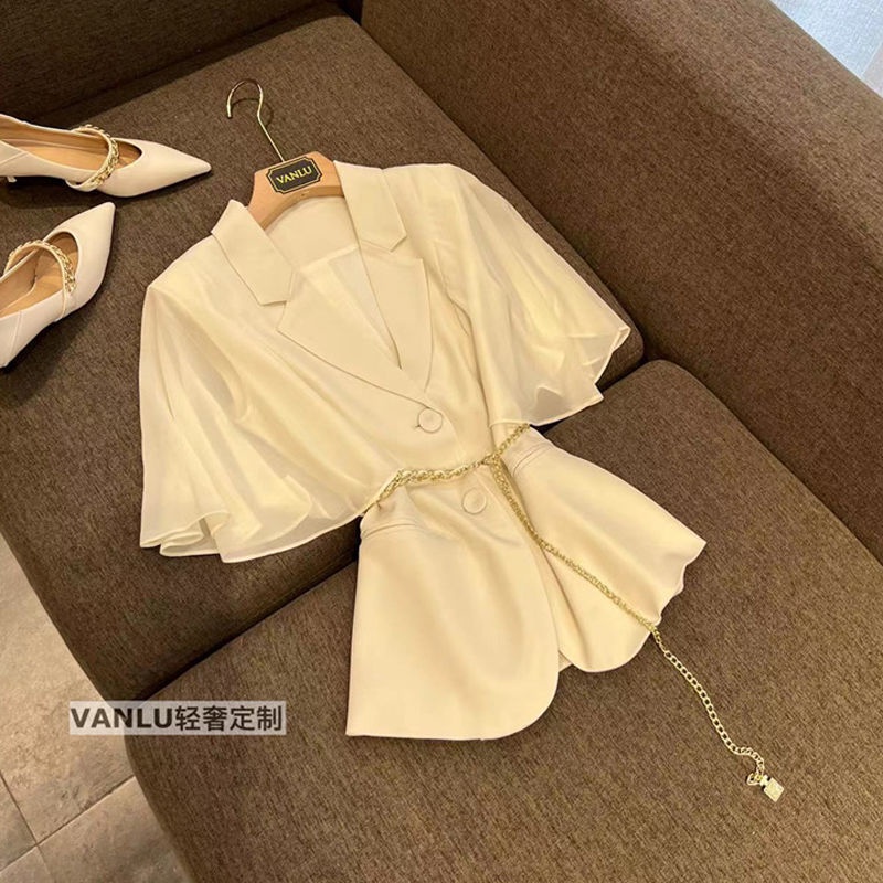 Set Đồ Mùa Hè Hai Mảnh Gồm Áo Khoác Tay Phồng Eo Cao + Quần Dài Lưng Cao Phong Cách Mới Cho Nữ