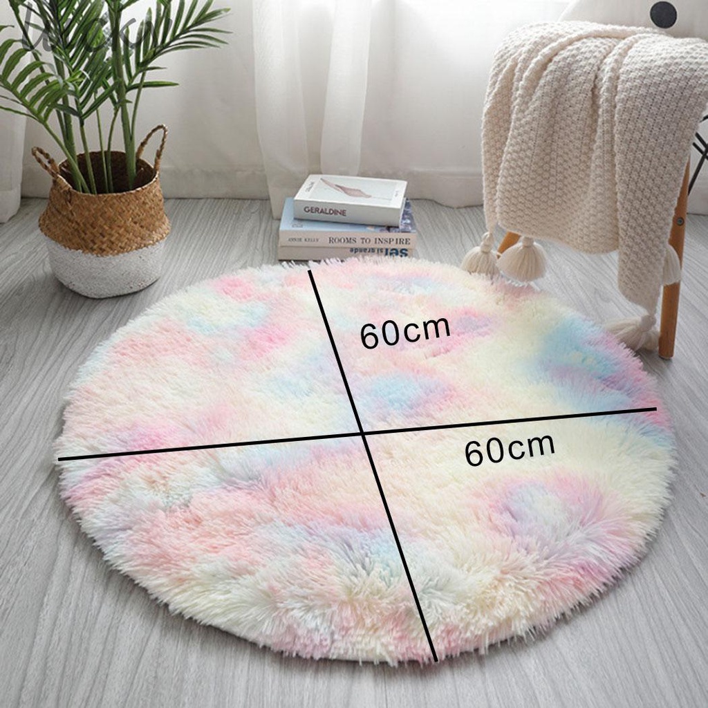 Thảm Lót Sàn Hình Tròn Màu Cầu Vồng Chống Trượt 60cm Tiện Dụng