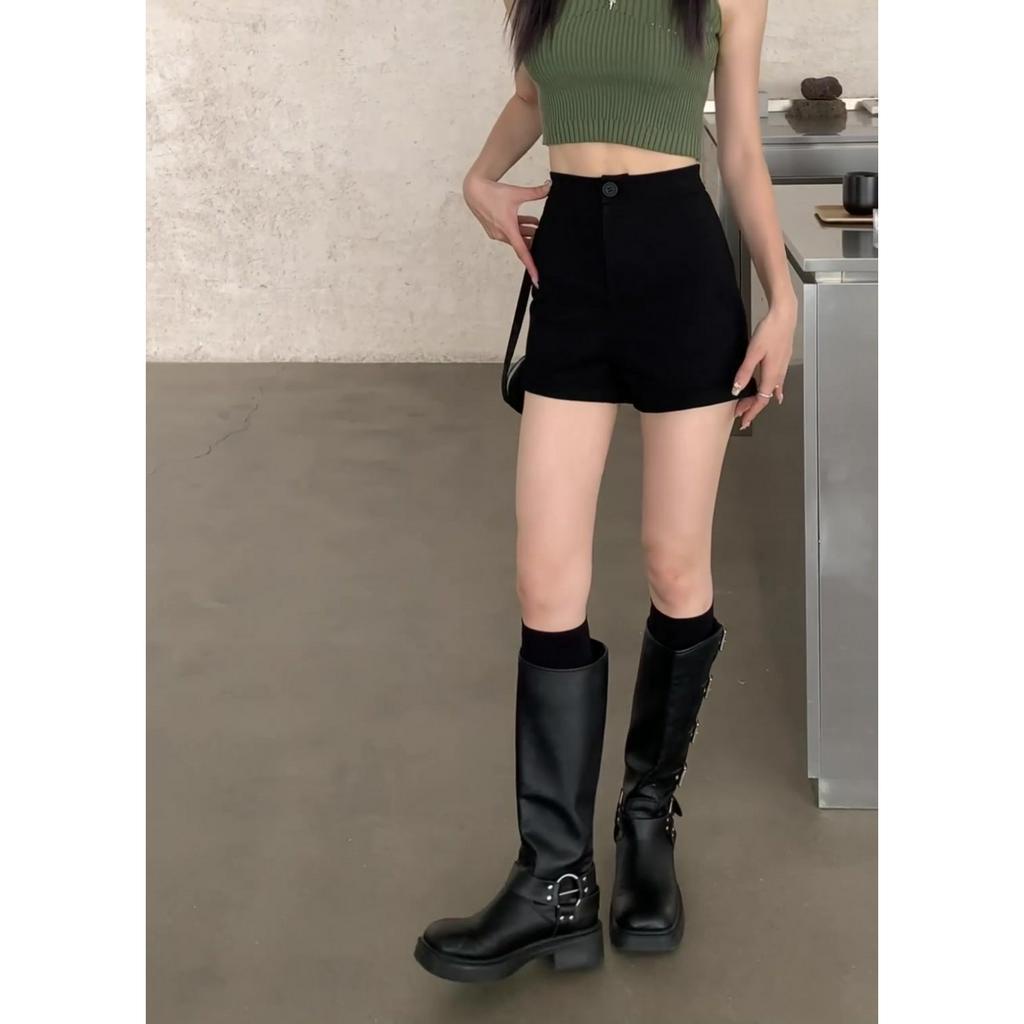 Quần Short Lưng Cao Dáng Ôm Màu Đen Thời Trang Mùa Hè 2023 Quyến Rũ Cho Nữ
