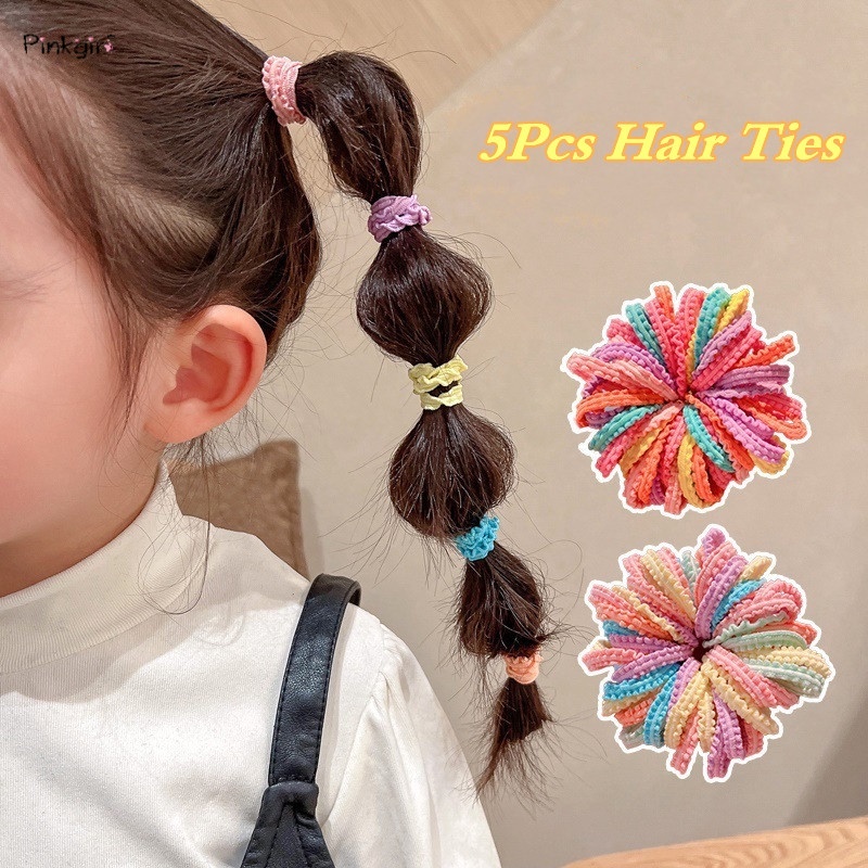 Set 5 Dây Cột Tóc Cao Su Co Giãn Nhiều Màu Sắc Cho Bé Gái