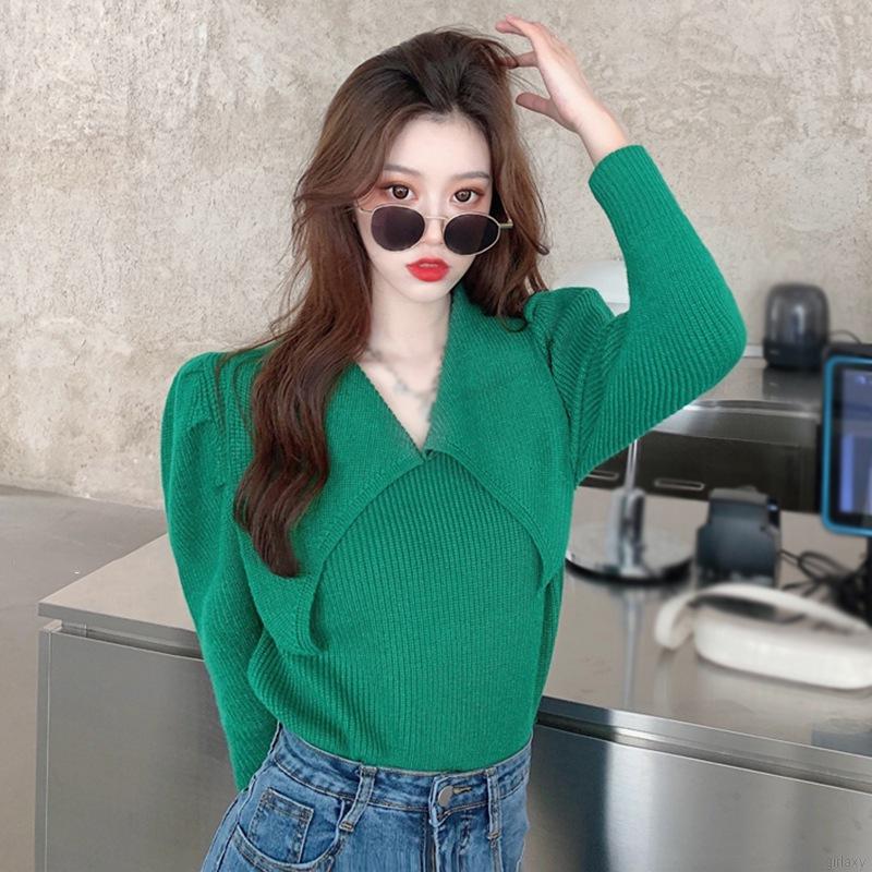 Áo Sweater Tay Dài Màu Trơn Phong Cách Hàn Quốc