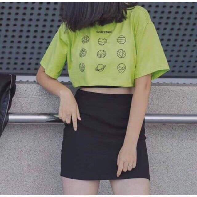 ÁO CROPTOP XANH LÁ SPACEBAE / CROPTOP FORM RỘNG TAY LỠ( KÈM HÌNH THẬT ) | BigBuy360 - bigbuy360.vn