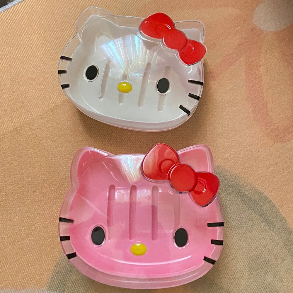 Phim hoạt hình sáng tạo hộp xà phòng hello kitty dễ thương thoát nước nhà tắm hộp lưu trữ du lịch có nắp đậy