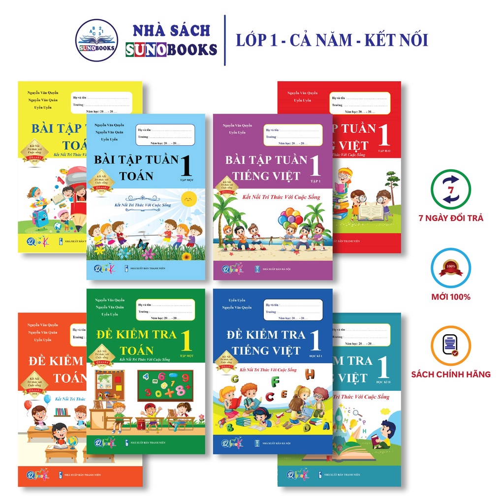 Sách - Trọn Bộ Bài Tập Tuần, Đề Kiểm Tra Toán và Tiếng Việt Lớp 1 - Kết Nối - Cả năm học (8 quyển)