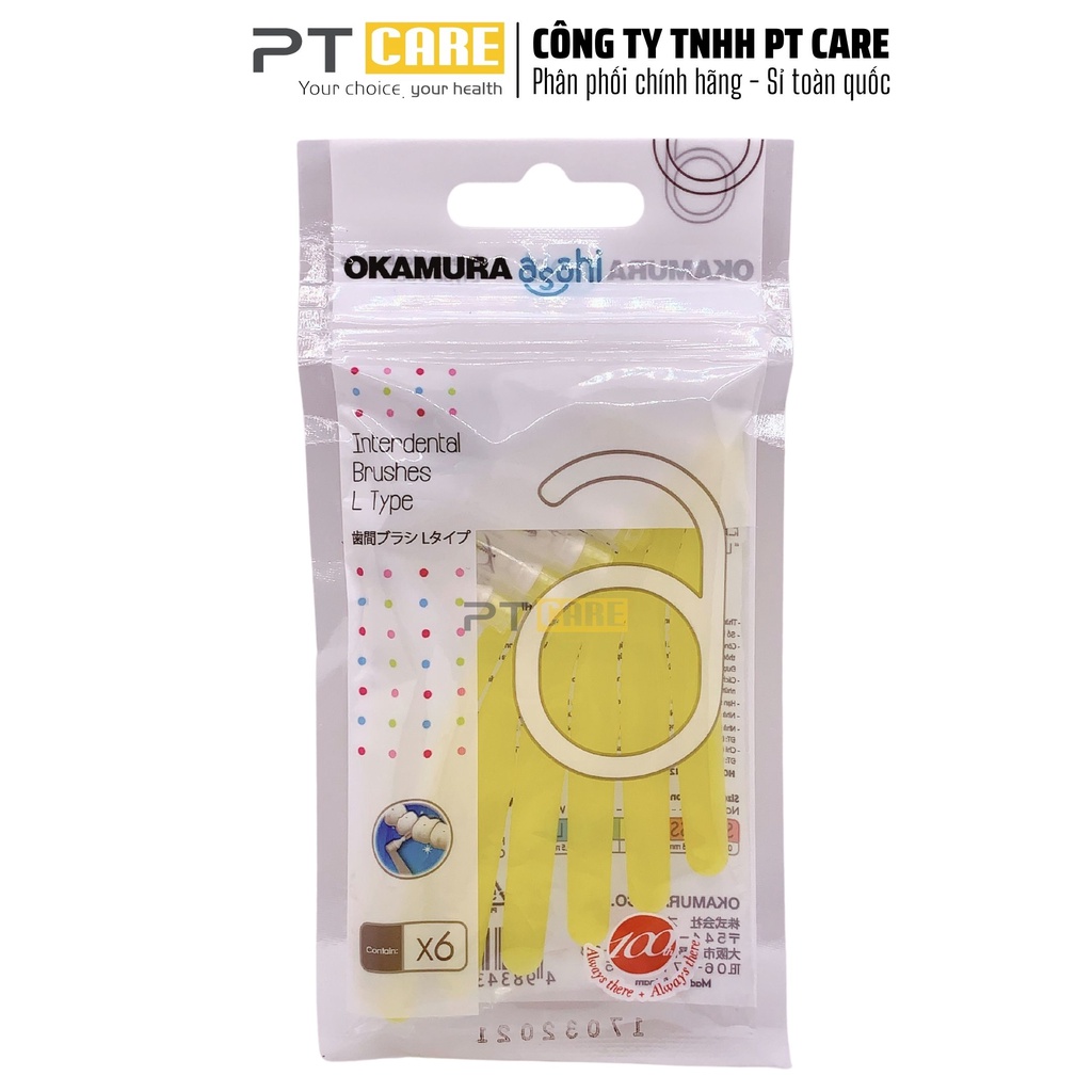 PT CARE  | Bàn Chải Kẽ Răng Dạng L Nhiều Size Okamura Asahi DW-XD02 - Bịch 6 Cây/Vỉ 4 Cây