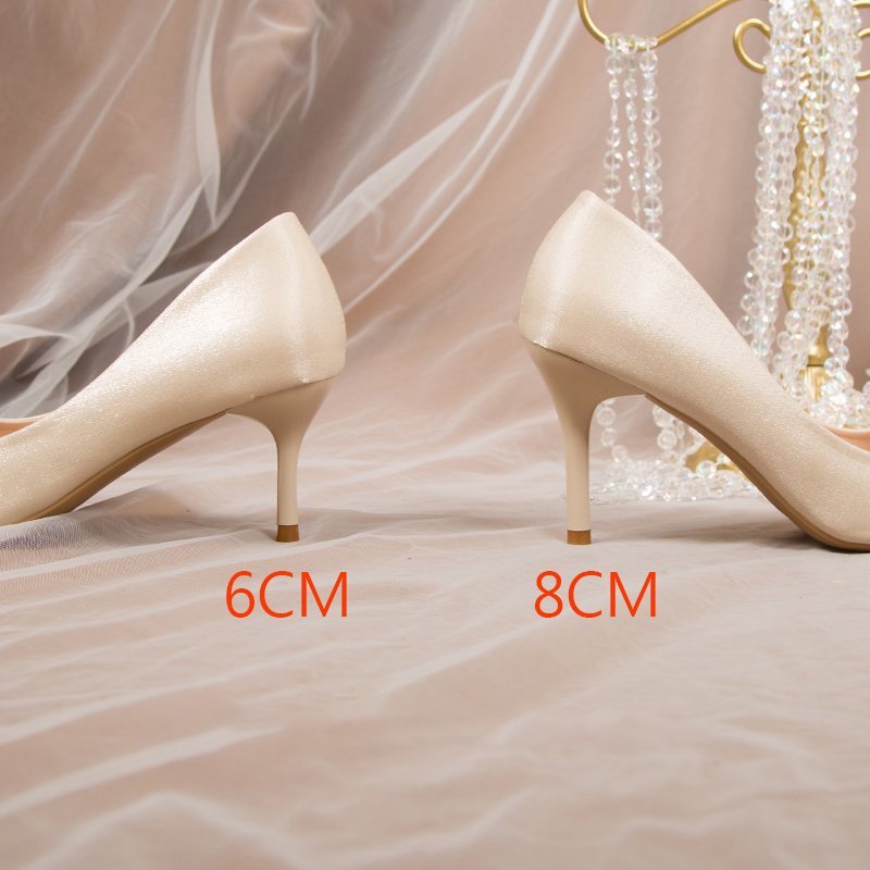 Giày Cao Gót Nữ, Giày Cưới Thanh Lịch Cho Cô Dâu, Stilettos Nhọn Được Trang Trí Bằng Nơ (Satin)