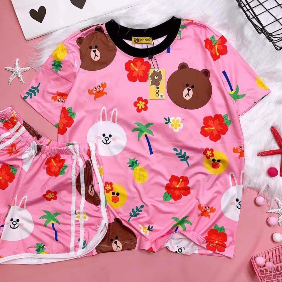 Đồ Bộ Pijama Thun Lạnh 3D Cao Cấp Tay Ngắn Quần Đùi Họa Tiết Hoạt Hình Dễ Thương P4