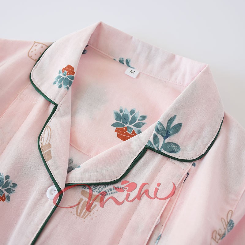 Bộ đồ bầu, sau sinh cho con bú, Pijama thô đũi cực mát ( xương rồng trắng/hồng)